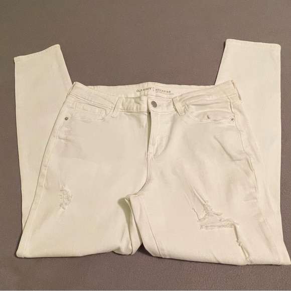 Old Navy Rockstar Mid-Rise White Distressed Skinny Jeans Size 12 - Picture 5 of 12